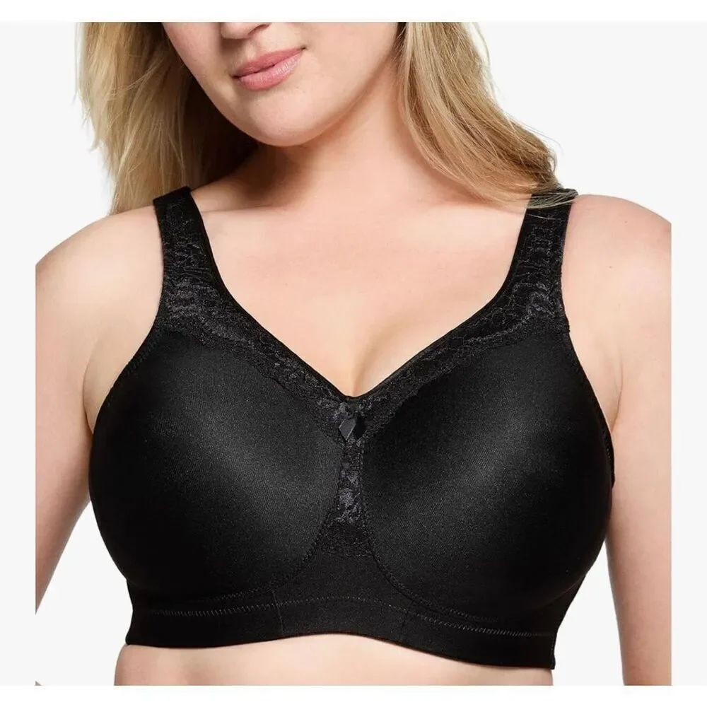 Glamorise black satiny magiclift seamless sports wireless 44D bra